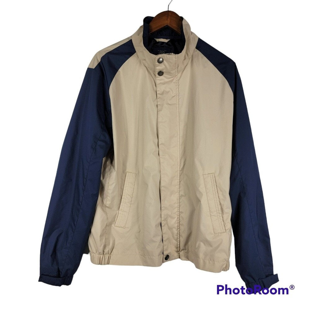 Brooks Brothers 346 Full Zip Men's Size Large Leisure‎ Jacket Beige Navy Blue